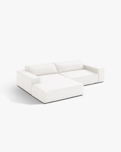 COLTAR PE STANGA, CU 3 LOCURI JODIE, 224X162 CM, ADANCIME SCAUN 62 CM, ALB, TAPITAT CU TAPITERIE DIN TEXTIL BOUCLE BALOO, MICADONI - Img 2