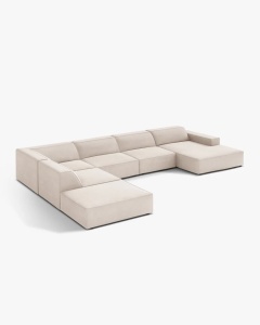 COLTAR PE STANGA JODIE, CU 7 LOCURI, 361X258 CM, ADANCIME SCAUN 62 CM, BEJ DESCHIS, TAPITAT CU TAPITERIE DIN TEXTIL CATIFEA VENUS, MICADONI - Img 3
