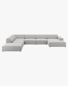 COLTAR PE STANGA JODIE, CU 7 LOCURI, 361X258 CM, ADANCIME SCAUN 62 CM, GRI DESCHIS, TAPITAT CU TAPITERIE DIN TEXTIL STRUCTURAT MEGAN, MICADONI
