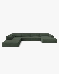 COLTAR PE STANGA JODIE, CU 7 LOCURI, 361X258 CM, ADANCIME SCAUN 62 CM, VERDE MUSCHI, TAPITAT CU TAPITERIE DIN TEXTIL STRUCTURAT LIBERTY, MICADONI