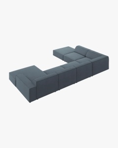 COLTAR PE STANGA JODIE, CU 7 LOCURI, 361X258 CM, ADANCIME SCAUN 62 CM, ALBASTRU, TAPITAT CU TAPITERIE DIN TEXTIL STRUCTURAT MEGAN, MICADONI - Img 3