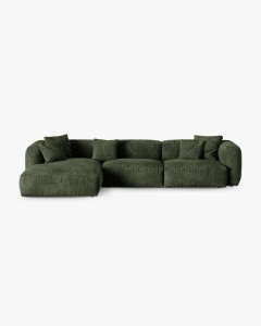 COLTAR PE STANGA MARTINA, 330X176 CM, ADANCIME SCAUN 90 CM, VERDE, TAPITAT CU TAPITERIE DIN TEXTIL CATIFEA VOGUE, MICADONI