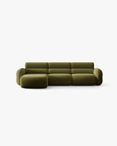 COLTAR PE STANGA, NEO, VERDE MASLINIU INCHIS, 305X165 CM, TAPITAT CU TAPITERIE DIN TEXTIL BOUCLE BALOO, MICADONI