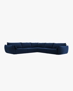 COLTAR SPATIOS SI CONFORTABIL KAELLE, 286 CM, CU 7 LOCURI, ALBASTRU ROYAL, CU TAPITERIE DIN TEXTIL CATIFEA BLUVEL, MICADONI - Img 2