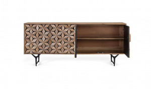 COMODA/BUFET 177CM, NATURAL/NEGRU, DIN LEMN DE MANGO SI PICIOARE DIN METAL, DESIGN EXTRAVAGANT - Img 3