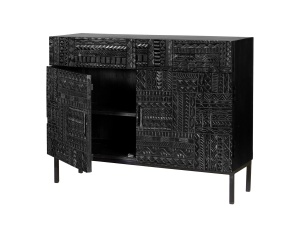 COMODA HIEROGLYPH 100CM, CULOARE NEGRU, DIN LEMN DE MANGO SI METAL, STIL INDUSTRIAL, GINER Y COLOMER - Img 3