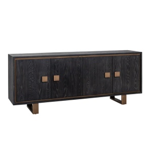 COMODA HUNTER, 200 CM, 7481, CU 4 USI, NEGRU RUSTIC, DIN FURNIR DE STEJAR SI METAL, RICHMOND INTERIORS - Img 1