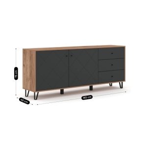 COMODA LIVING 183CM, ARTIM MEBLE, CU 2 USI SI 3 SERTARE, REALIZAT DIN MDF SI METAL, CULOARE GRAFIT/STEJAR, STIL MODERN - Img 5