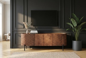 COMODA LIVING, ALDON 160CM, REALIZAT DIN LEMN DE MANGO 3D SI METAL, CULOARE MARO, ARTIM GROUP SELECTION