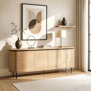 COMODA LIVING, ARTIM MEBLE, CU 4 USI, REALIZAT DIN MDF SI METAL, CULOARE NEGRU/STEJAR, STIL MODERN - Img 2
