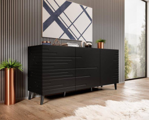 COMODA LIVING, CAMA-NOVA-KOM-CZARNY 155CM, DIN PLACI MDF, NEGRU MAT, DESIGN MODERN - Img 3