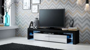 COMODA LIVING CU LED SOLO RTV NEGRU/ALB DESIGN MODERN CM
