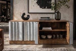 COMODA LIVING DEOSEBITA, ZALVERO 155CM, REALIZATA DIN LEMN DE MANGO SI METAL, ALUMINIU, CULOARE NATUR/ALUMINIU, INVICTA INTERIOR - Img 7