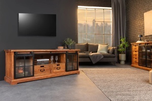 COMODA LIVING, HERITAGE 160CM, LEMN DE SALCAM, METAL SI STICLA, CULOARE NATUR/MARO, ARTIM GROUP SELECTION - Img 8