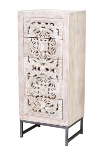 COMODA LIVING MYKONOS 105CM, REALIZATA DIN LEMN DE MANGO SI METAL, CULOARE ALB ANTICHIZAT, GINER Y COLOMER
