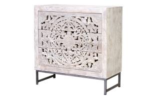 COMODA LIVING MYKONOS 80CM, REALIZATA DIN LEMN DE MANGO SI METAL, CULOARE ALB ANTICHIZAT, GINER Y COLOMER - Img 3