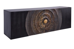 COMODA LIVING SUSPENDATA 177CM, GOLDEN SUNSET, NEGRU/AURIU, DIN LEMN MASIV DE MANGO SI METAL - Img 3