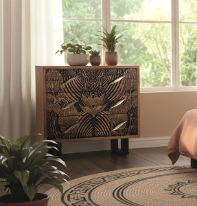 COMODA LIVING TROPICANA 93CM, REALIZATA DIN LEMN DE SALCAM SI METAL, CULOARE NATUR/NEGRU, GINER Y COLOMER - Img 2