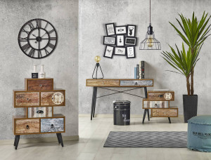 COMODA MEZO KM-2, 63X85 CM, MULTICOLORA, DIN PAL MELAMINAT SI METAL, STIL VINTAGE - Img 2