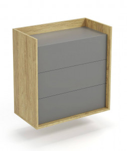 COMODA MODULARA MOBIUS 3S, GRI/NATUR, 83 CM, DIN PAL MELAMINAT, STIL MODERN