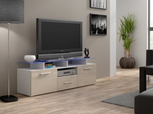 COMODA RTV CU LED EVORA ALB/CREM DESIGN MODERN CM