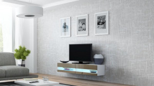 COMODA RTV LIVING CU LED VIGO 140 ALB/LATTE DESIGN MODERN CM
