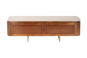 COMODA TV GATSBY 160CM, STIL RETRO, REALIZATA DIN LEMN MASIV DE MANGO SI TRAVERTIN, CULOARE MARO/AURIU, INVICTA INTERIOR - Img 3