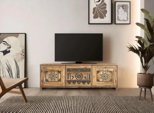 COMODA TV KEA 150CM, REALIZATA DIN LEMN DE MANGO, CULOARE NATUR/MULTICOLOR, GINER Y COLOMER - Img 2