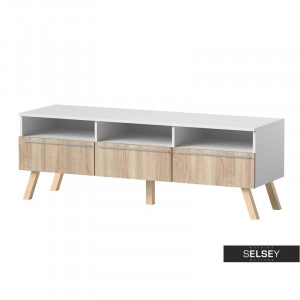 COMODA TV LAVELLO DE CULOARE ALBA/SONOMA 150CM DESIGN SCANDINAV - Img 3