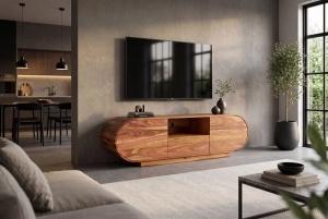 COMODA TV ORGANIKO 160CM, REALIZATA DIN LEMN MASIV DE TRANDAFIR, CULOARE MARO, INVICTA INTERIOR - Img 6