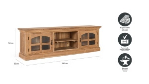 COMODA TV PISTOIA 180CM, REALIZATA DIN LEMN DE TEC SI STICLA, CULOARE NATUR, GINER Y COLOMER - Img 5