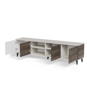 COMODA TV RANDOM 2 RTV-3, 200X52 CM, CASMIR/NUC/NEGRU, DIN MDF FURNIRUIT, POLIPROPILENA SI METAL, STIL MODERN - Img 2