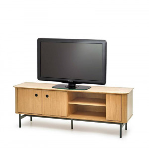 COMODA TV SMART RTV-1, STEJAR NATURAL/NEGRU, 167 CM, DIN MDF FURNIRUIT SI METAL, STIL VINTAGE - Img 2