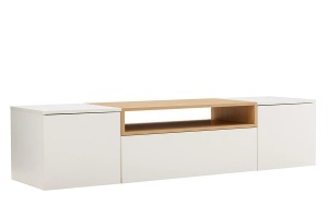 COMODA TV SUSPENDATA LOFT 160CM, REALIZATA DIN MDF SI FURNIR STEJAR, CULOARE ALB/NATUR, ARTIM GROUP SELECTION - Img 8