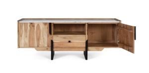 COMODA TV VERTICAL 145CM, REALIZATA DIN LEMN DE SALCAM SI MARMURA, CULOARE NATUR/MARMURA, GINER Y COLOMER - Img 3