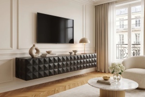 COMODA TV VULCANO, 160CM, 3D, REALIZAT DIN LEMN DE MANGO, CULOARE NEGRU, INVICTA INTERIOR - Img 10