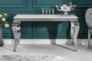 CONSOLA BAROCK 145CM, METAL ARGINTIU SI STICLA CARE IMITA MARMURA - Img 2