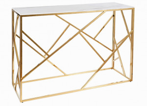 CONSOLA ESCADA C II, 120 CM, EFECT DE MARMURA ALBA/AURIU, BLAT DIN STICLA SECURIZATA SI CADRU DIN METAL, STIL MODERN - Img 5