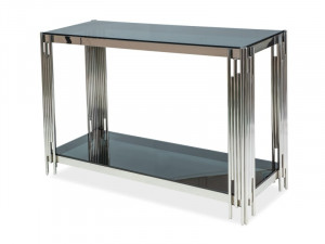 CONSOLA FOSSIL C, 120 CM, FUMURIU/CROM, BLAT DIN STICLA SECURIZATA SI CADRU DIN METAL, STIL MODERN - Img 1