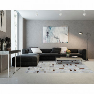 Covor de lux din piele, alb/gri/maro, patchwork, 140x200, PIELE DE VITĂ TIP 1, 0000188797 - Img 8