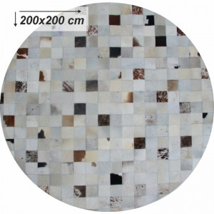 Covor de lux din piele, alb/gri/maro, patchwork, 200x200, PIELE DE VITĂ TIP 10, 0000188873 - Img 2