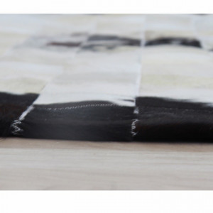 Covor de lux din piele, negru/bej/alb, patchwork, 150x150, PIELE DE VITĂ TIP 9, 0000188871 - Img 4