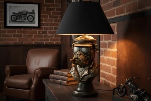 DECORATIUNE/ VEIOZA BULLDOG 55CM, REALIZAT DIN POLIRASINA SI TEXTIL, CULOARE BRONZ/NEGRU, REALIZAT MANUAL, ARTIM GROUP SELECTION