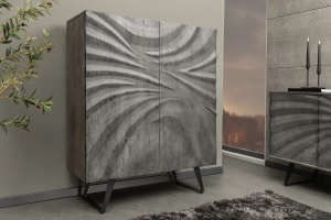 DULAP LIVING 120CM, HURRICANE, CULOARE GRI, DIN LEMN MASIV DE SALCAM, DESIGN 3D SI CADRUL DIN METAL