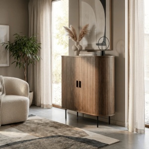 DULAP LIVING, ARTIM MEBLE, CU 2 USI GLISANTE, REALIZAT DIN MDF SI METAL, CULOARE NUC, STIL MODERN - Img 2