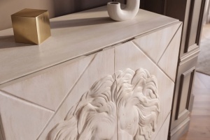 DULAP LIVING LION 120CM, REALIZAT DIN METAL SI LEMN DE MANGO 3D, DE CULOARE CREM/NEGRU - Img 10