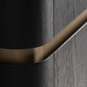DULAP LIVING PRAYON, REALIZAT DIN LEMN, MDF SI STICLA, CULOARE AURIU/NEGRU, REALIZAT MANUAL, VICAL HOME - Img 4