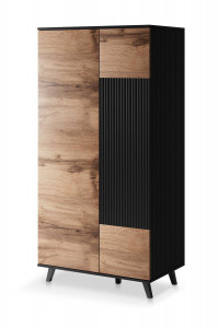 DULAP RANDOM S-1, 182X90 CM, STEJAR WOTAN/NEGRU, DIN MDF FURNIRUIT, POLIPROPILENA SI METAL, STIL MODERN - Img 2