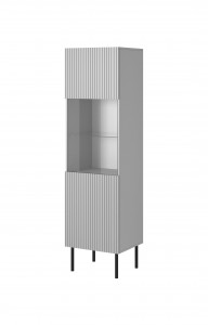 DULAP/VITRINA LIVING ASENSIO W-1, 180X50 CM, GRI DESCHIS/NEGRU, MDF LAMINAT, PAL, STICLA SI METAL, STIL MODERN - Img 2