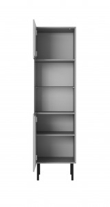 DULAP/VITRINA LIVING ASENSIO W-1, 180X50 CM, GRI DESCHIS/NEGRU, MDF LAMINAT, PAL, STICLA SI METAL, STIL MODERN - Img 7